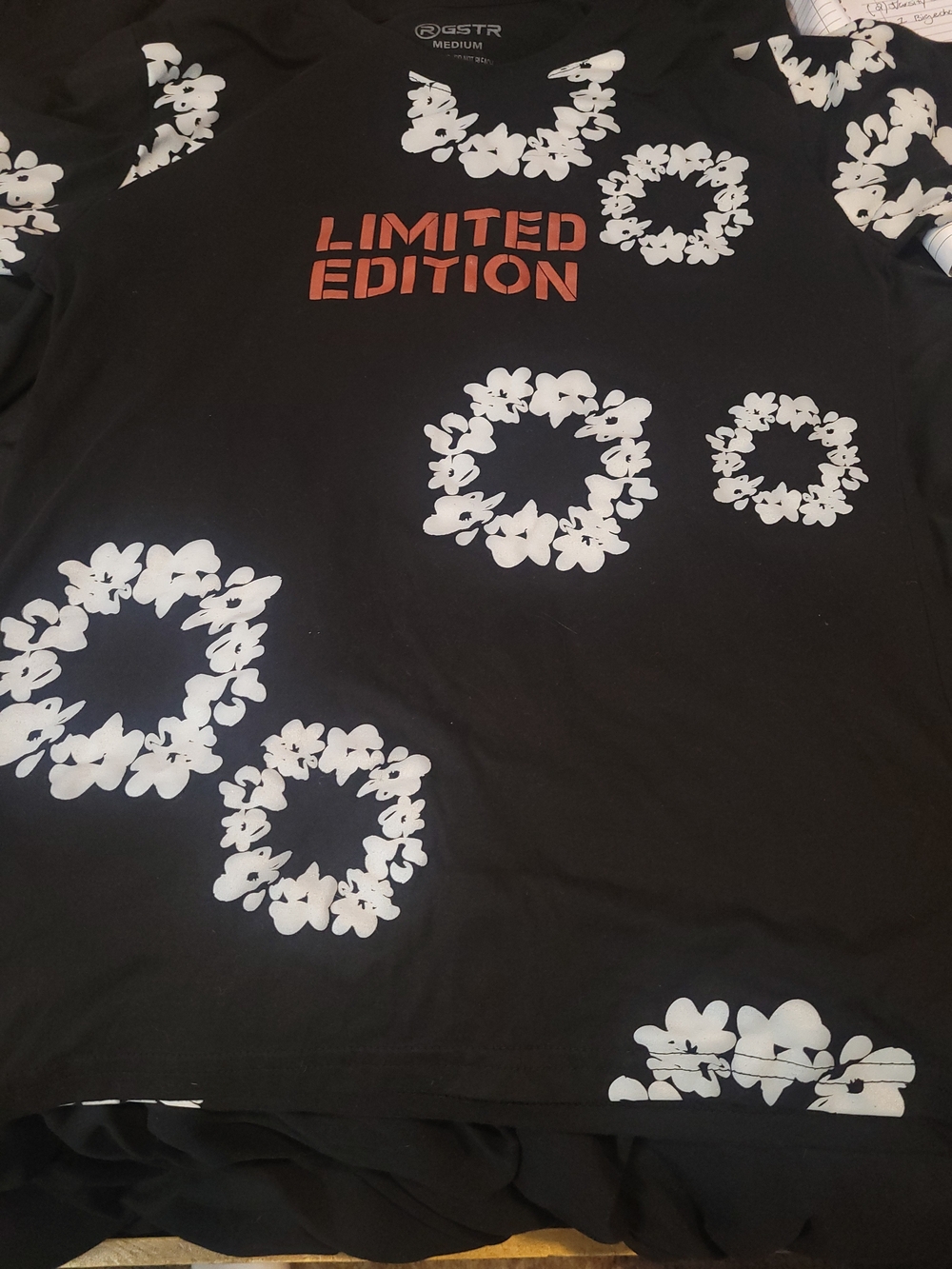 R GSTR Limited Edition Black Floral Graphic Tee SIZE MEDIUM